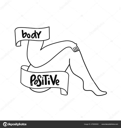 Feminist And Body Positive Vector Sticker Handwritten Phrase With Ribbon On Women Body Hand