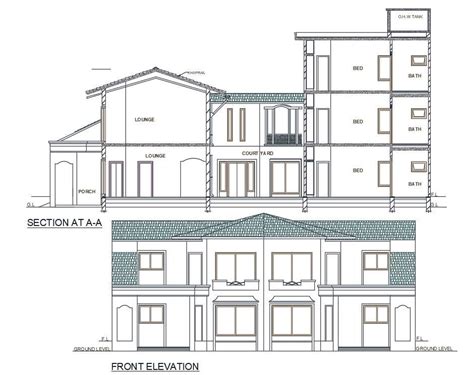 Dwg Drawing File Shows The Section And Front Elevation Of 2bhk G1