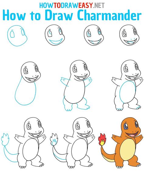 How to Draw Charmander Step by Step | Charmander drawing, Cute easy ...