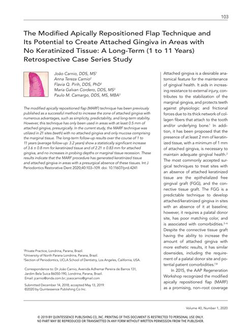 Pdf The Modified Apically Repositioned Flap Technique And Its