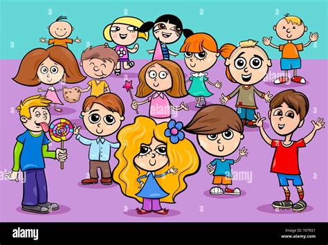 Cartoon Illustration of Preschool or Elementary Age Children Characters ...