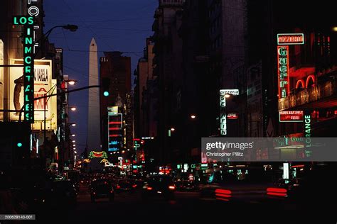 Argentina Buenos Aires Neon Signs In City Street Night News Photo