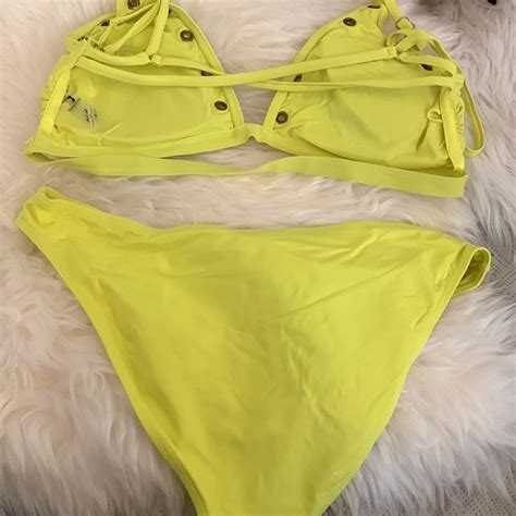 Tini Bikini Yellow Neon Bikini Grommet Studs Sz Small Gem