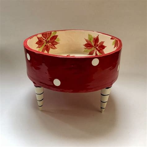 Poinsettia Pottery Serving Bowl With Whimsical Polka Dots Etsy Serving Bowls Handmade Bowl