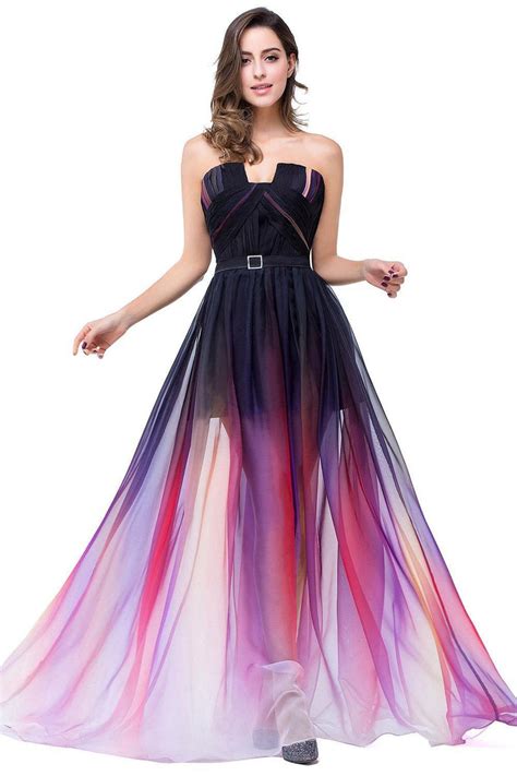 Prom Dresses Uk A Line Ombre Strapless Open Back Long Gradient Chiffon