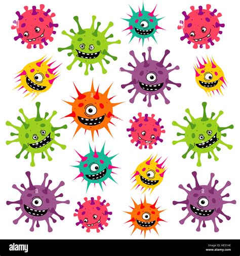 Cartoon Viruses Germs Or Bacteria Pattern Funny Colorful Set On Stock