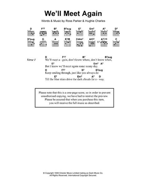 Well Meet Again Sheet Music By Vera Lynn Lyrics And Chords 119120