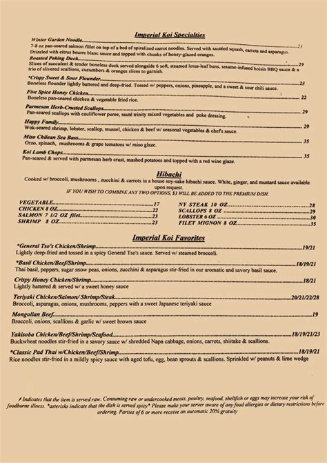 Imperial Koi Asian Bistro And Sushi Bar Menu Updated January