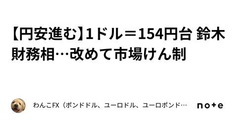 【円安進む】1ドル＝154円台 鈴木財務相改めて市場けん制｜わんこfx（ポンドドル、ユーロドル、ユーロポンド、豪ドルドル、ドル円）