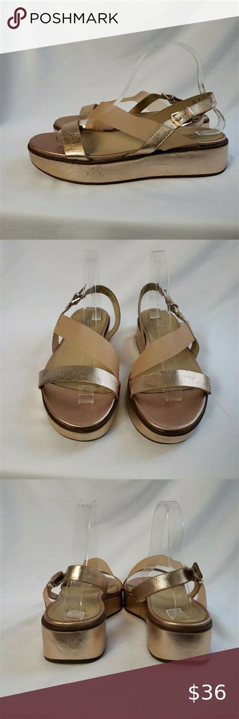 Naturalizer Womens Charlize Gold Tan Leather Platform Slingback Sandal Size 9 W Naturalizer