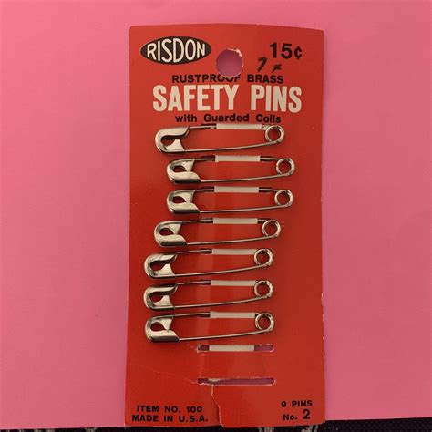 Vintage Lot Of 7 Risdon Rustproof Brass Safety Pins With Guarded Coils