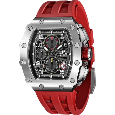 Montre Homme TSAR BOMBA Carré de Luxe Rouge Le garde temps le plus