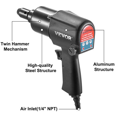 Vevor 1 2 Drive Air Impact Wrench 487ft Lbs Twin Hammer Pneumatic 5