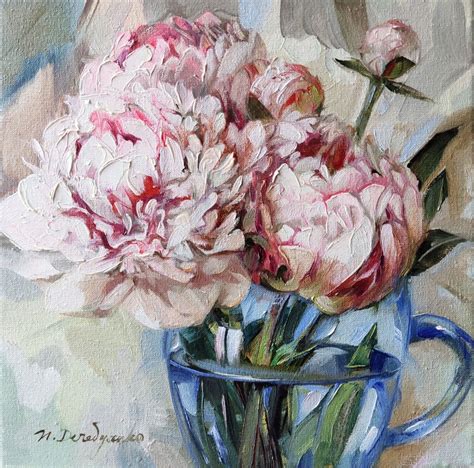 Peony Oil Painting Original Flowers Canvas Art In Frame Pale Etsy