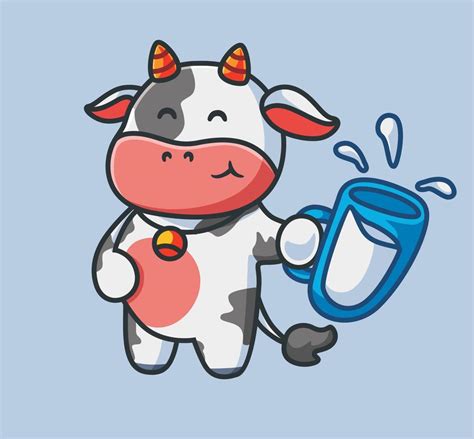 cute cow drinking a milk on the glass. isolated cartoon animal nature ...