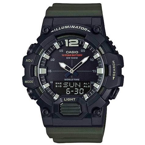 Casio Hdc Avdf Mens Analog Digital World Time Green Resin Quartz