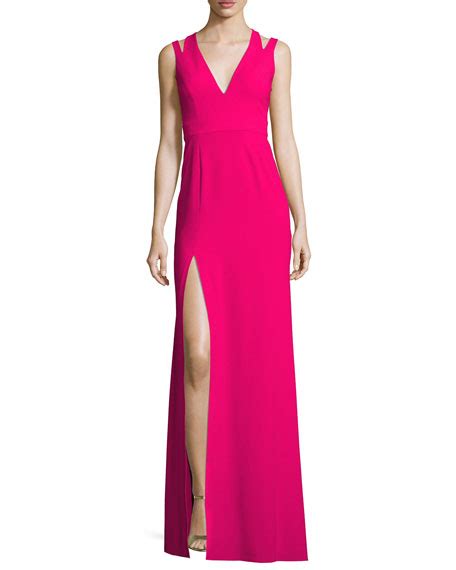 Halston Heritage Sleeveless Deep V Neck Crepe Gown