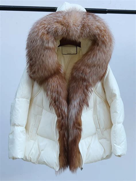 Female Luxury Large Real Fox Fur Collar Outerwear Thick Warm With