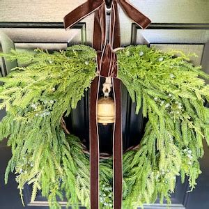 Real Touch Norfolk Pine Wreath With Gold Bell Modern Christmas Wreath