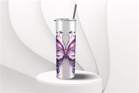 3D Purple Butterfly Tumbler Wrap Butterfly Sublimation 20oz Skinny