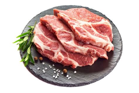 Raw Pork Neck Boneless Close Up Isolated On White Background Stock