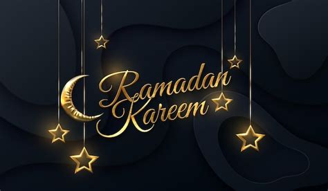 Cartel Dorado De Ramadán Kareem Con Luna Creciente Y Estrellas