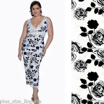 Plus Size Lingerie Pajamas Size 1X Ivory And Black Rose VX Intimates 2050X EBay