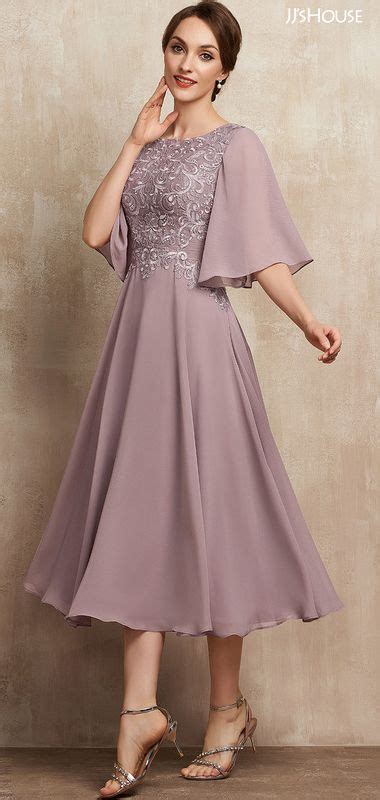 A Line Scoop Neck Tea Length Chiffon Lace Mother Of The Bride