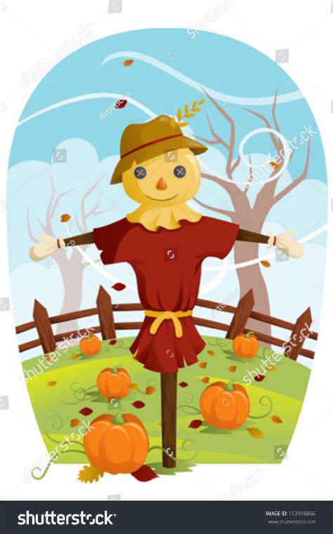 Vector Illustration Scarecrow During Fall Harvest Stock Vector (Royalty ...