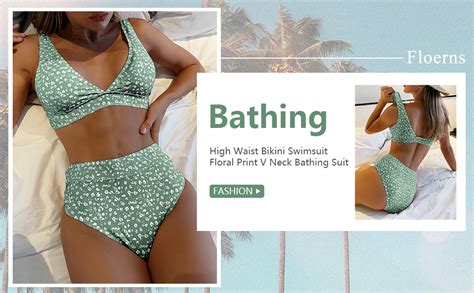 Amazon Floerns Women S High Waist Bikini Swimsuit Floral Print V Neck Bathing Suit Orange S