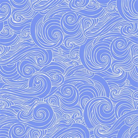 Abstract Sea Waves Seamless Pattern Curly Wavy Doodle Background Stock