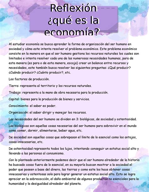 Reflexion economia 1 Reflexión qué es la economía Reflexión qué es