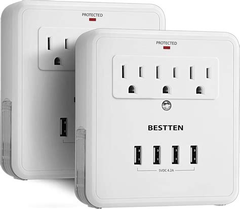 [2 Pack] Bestten Usb Wall Outlet Surge Protector 4 Usb Charging Ports 5v 4 2a And 3 Ac