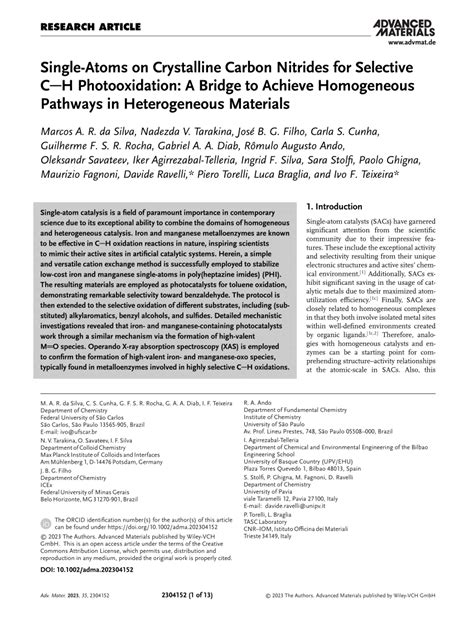 Pdf Singleatoms On Crystalline Carbon Nitrides For Selective Ch