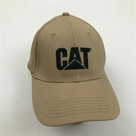 New Caterpillar Strapback Tan Hat Cat Baseball Cap Logo Curved Bill