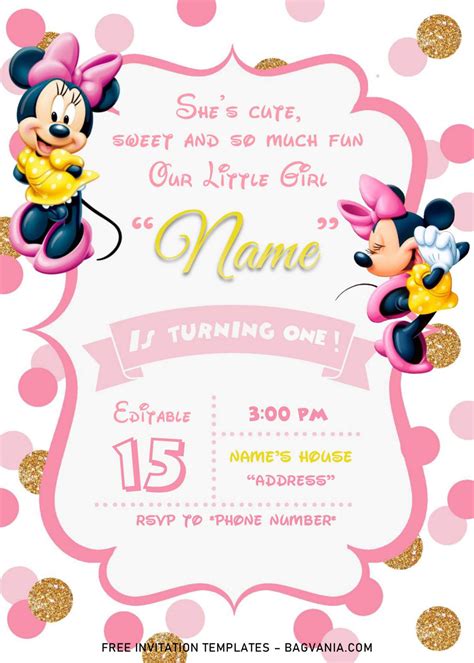 Minnie Mouse Invitation Template Pink And Gold