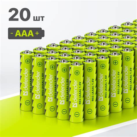Батарейки мизинчиковые батарейки ааа солевые Defender ААА R03-4F 20 ...