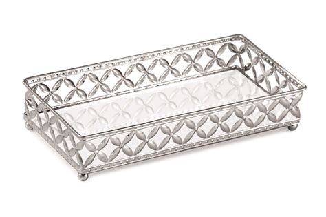 Bandeja Decorativa Retangular Metal Prata Espelho 24cm 12024 Mart