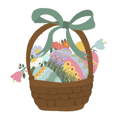 Easter Egg Basket With Green Ribbon Png