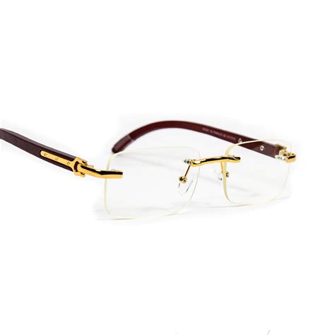 Mens Vintage Rimless Woodgrain Gold Frame Retro Clear Etsy Glasses Fashion Black