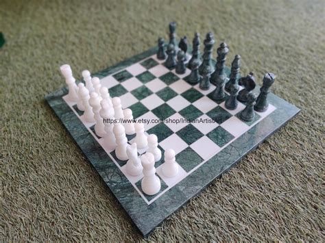 Marble Chess Set Green Marble Chess Table With White Agate - Etsy