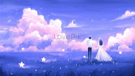 星空の下で美しい癒しのロマンチックな屋外カップルのイラスト イラスト素材 無料ダウンロード Lovepik