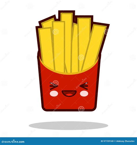 Funny French Fries Cartoon Character Icon Kawaii Fast Food Flat Design ...