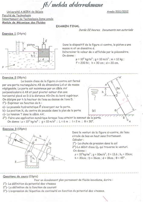 Mdf paque dexamens corriges mecanique des fluides UniversitéAÀ de