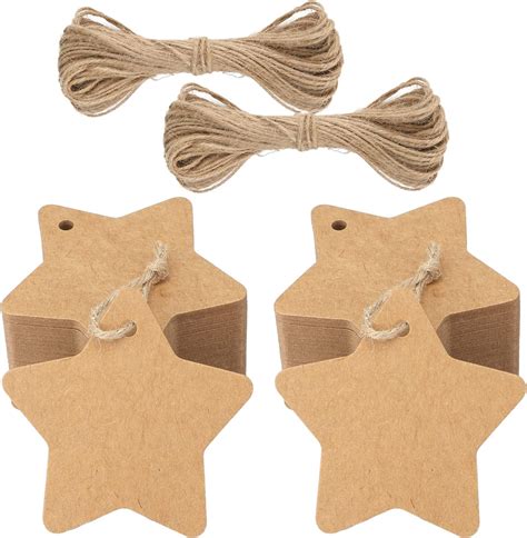 JijAcraft 100Pcs Star Gift Tags Brown Kraft Paper Tags With String For