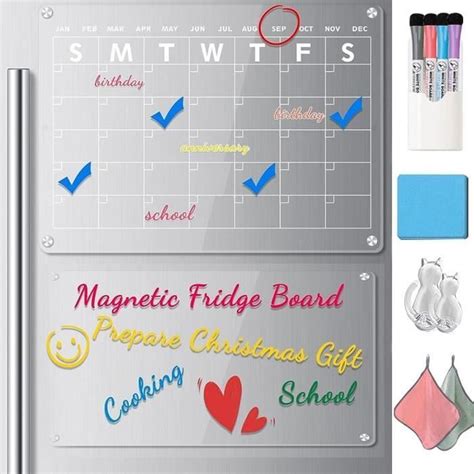 Pi Ces Calendrier Magnetique Frigo Transparent Planning Mensuel