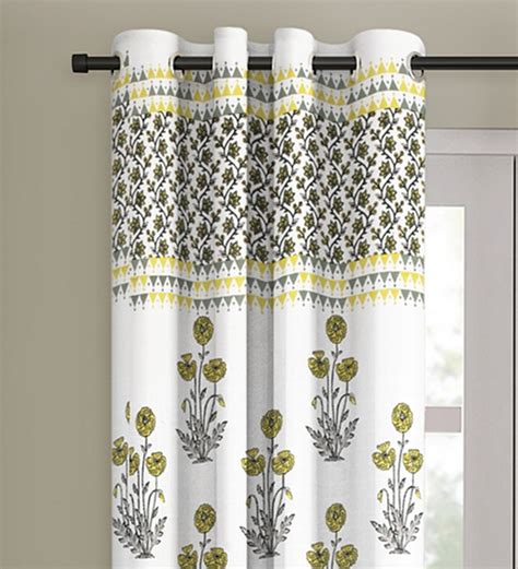 Buy Yellow Cotton Semisheer Feet Eyelet Curtain Piece By