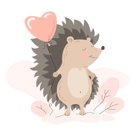 Premium Vector Cute Hedgehog In Love With Heart Shaped Balloon