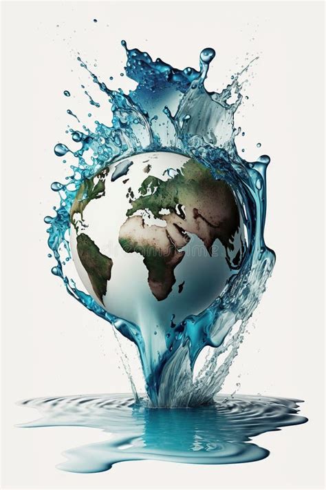 Planet Earth Splashing in Water Surface on White Stock Illustration ...