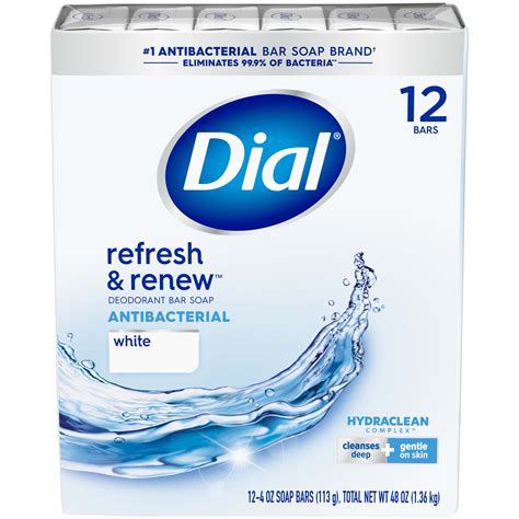 Dial Antibacterial Bar Soap Refresh And Renew White 4 Oz 12 Bars